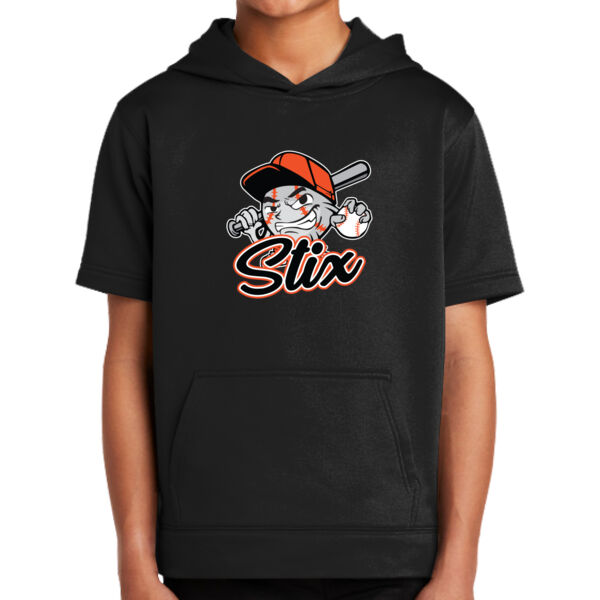 Stix Baseball 2026 Logo 3 - Youth Sport Wick ® Fleece Short Sleeve Hooded Pullover Thumbnail